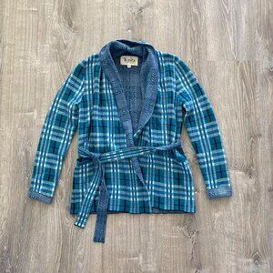blue plaid wrap around robe